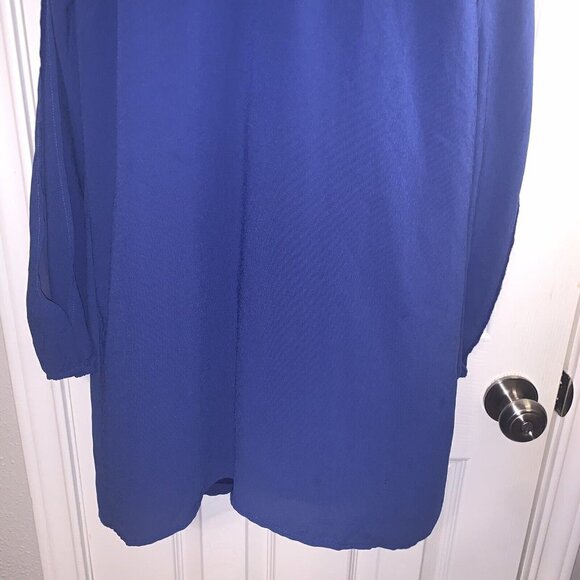 Tobi Cobalt Blue Exposed Long Sleeve Tunic Sheath V-Neck Mini Dress Medium - Picture 4 of 9